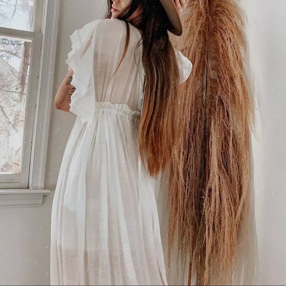 White Sands Gauze Boho Button Flutter Maxi Butterfly Arms Dress - Picture 14 of 14